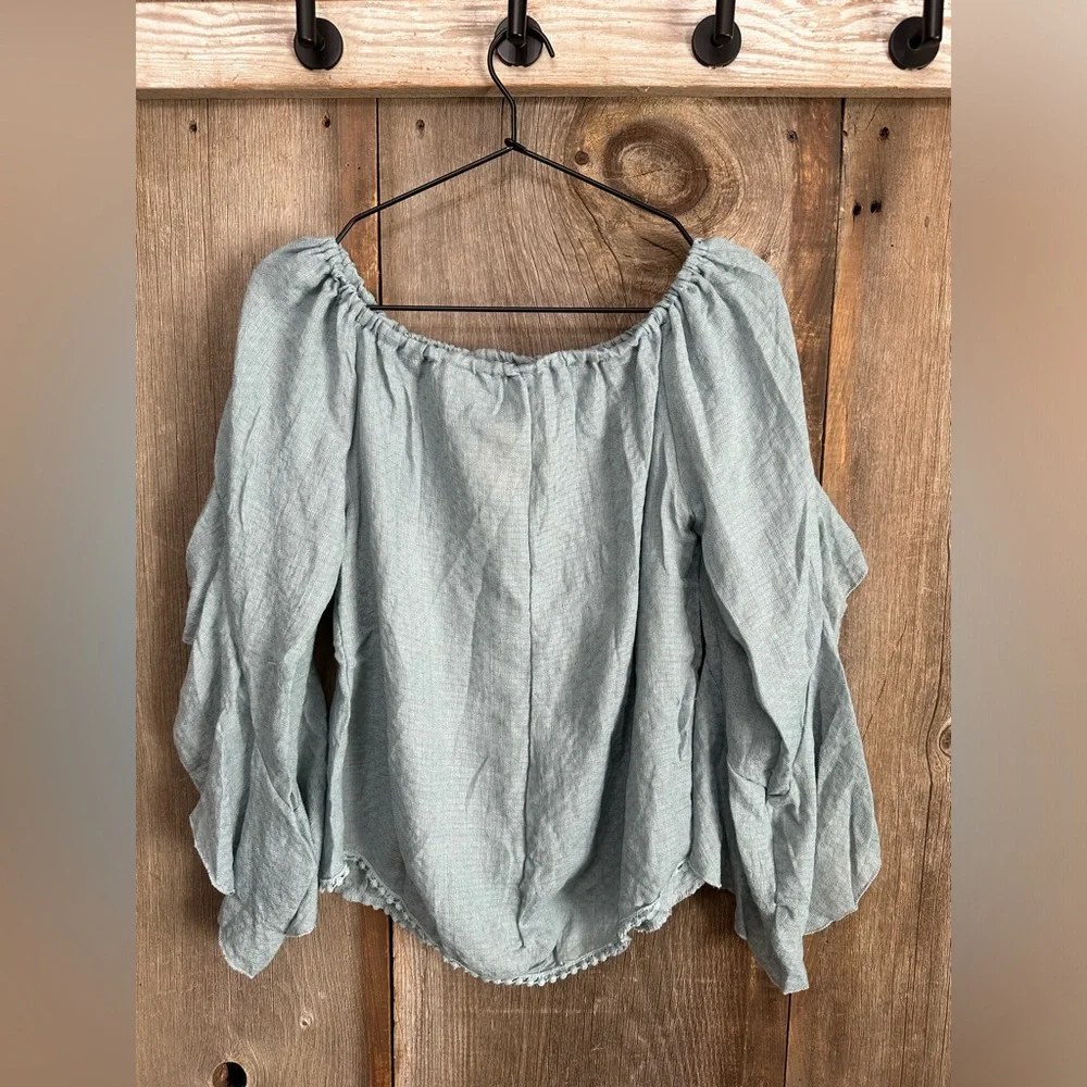 Boutique Off the Shoulder Blouse in Blue Green Size Medium - Picture 8 of 17